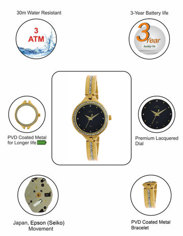 Maxima GOLD Women Black Dial Analogue Watch - 52822BMLY